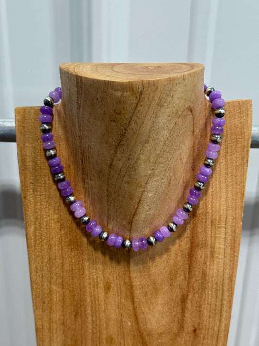 14.5" Purple Jade w/ 7mm Sterling Silver Pearls