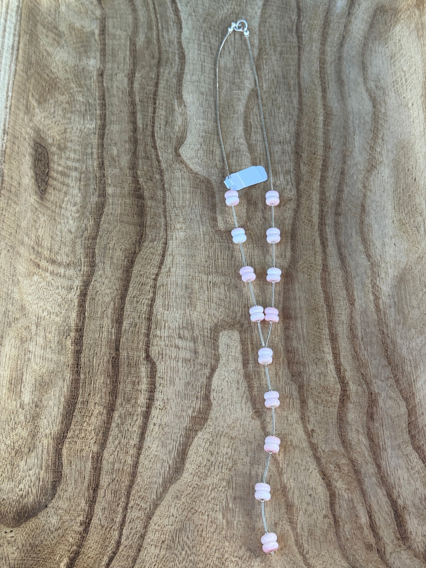 18” Liquid Silver & Rondelle Pink Conch Lariat