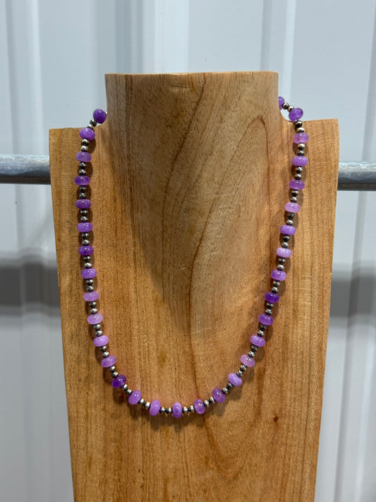 19" Purple Jade w/ 4mm Sterling Silver Pearls