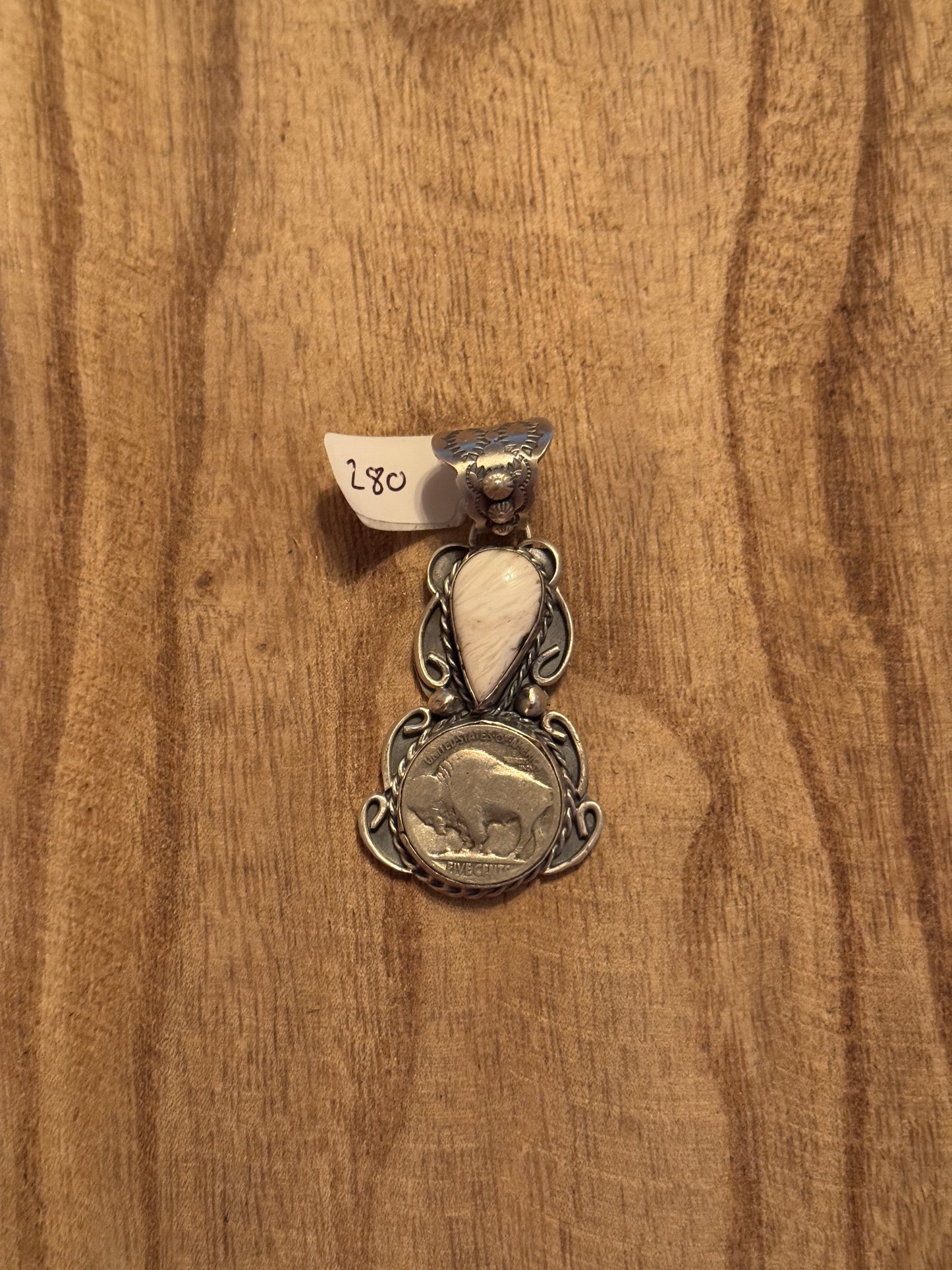 White Buffalo Coin Pendant