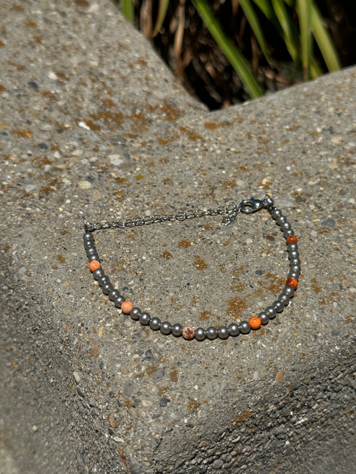 7” Silver Plated Beads with Orange Magnesite