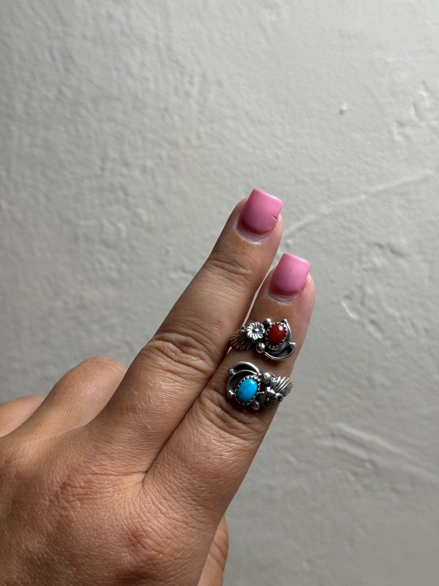 Turquoise/Coral Adjustable Ring