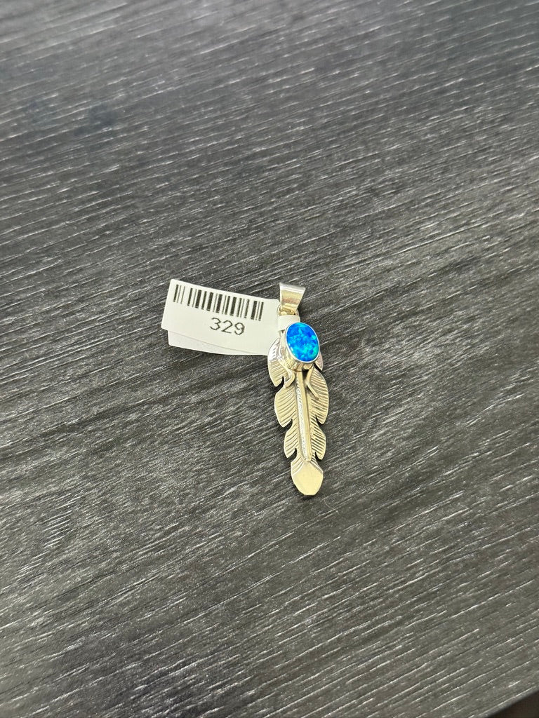 Blue Opal Feather Pendant