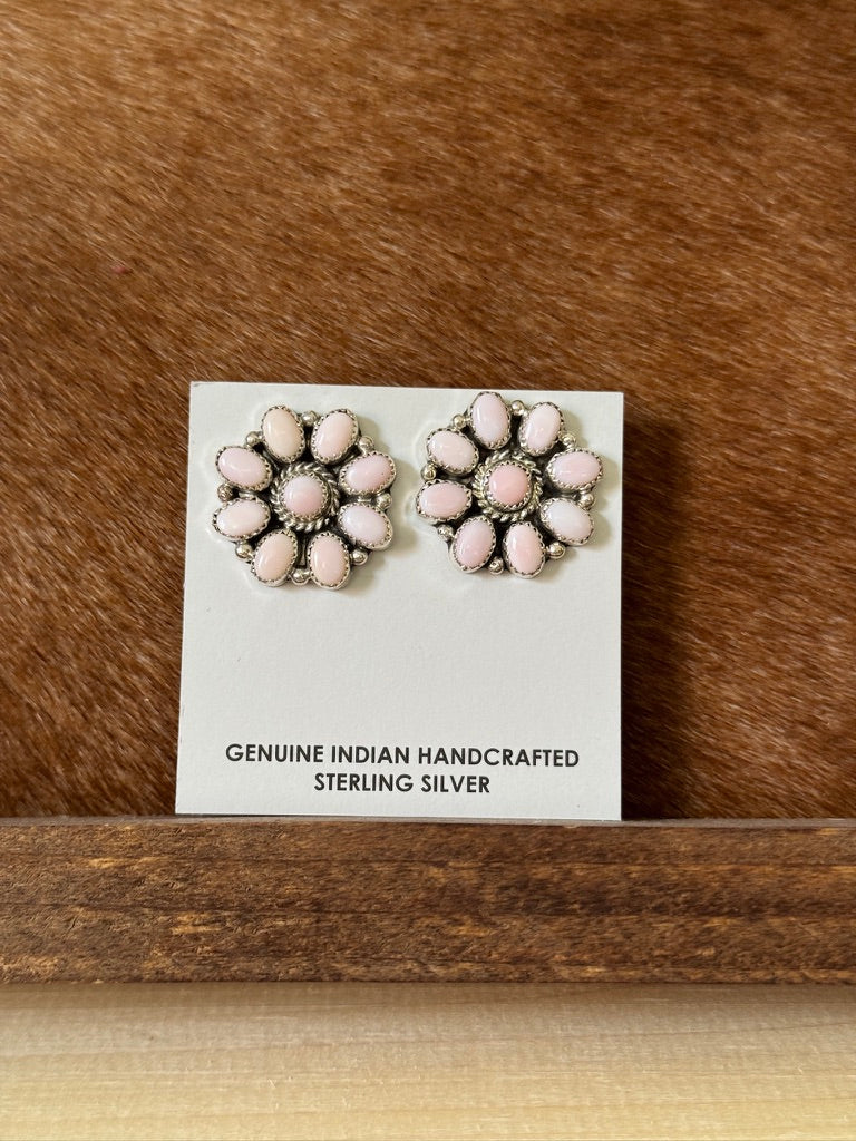 Pink Conch Cluster Earrings