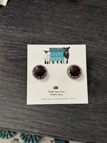 Purple Spiny Circle Studs