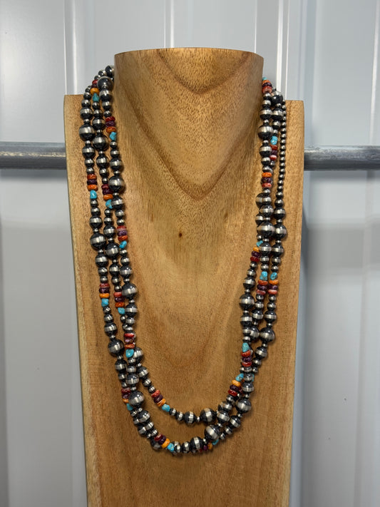 60" Multi-Stone Sterling Silver Pearls