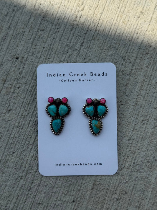 Turquoise/Opal Cactus Earrings