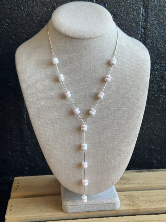 18” Liquid Silver & Pink Conch Lariat