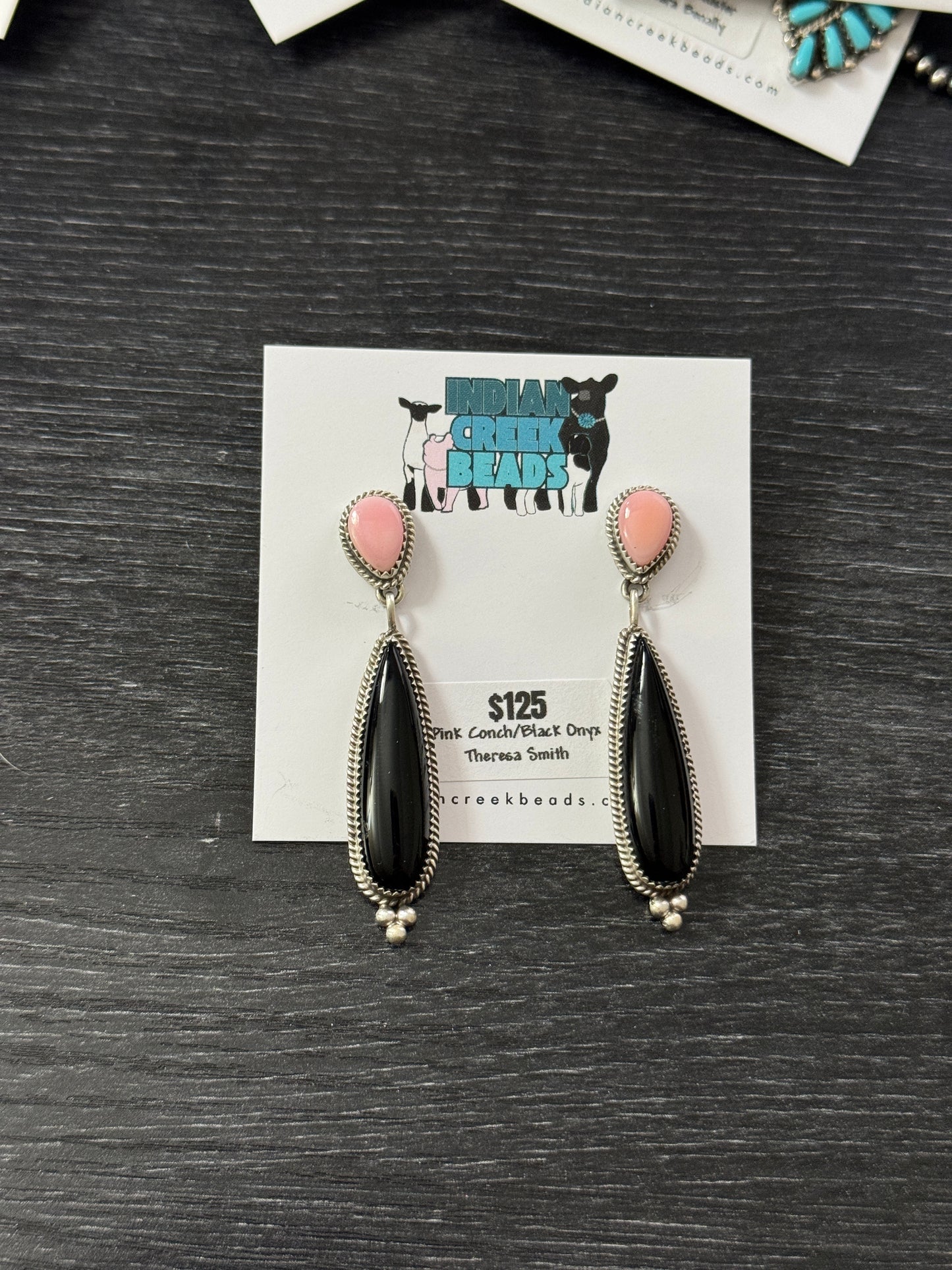 Black Onyx/Pink Conch Dangles