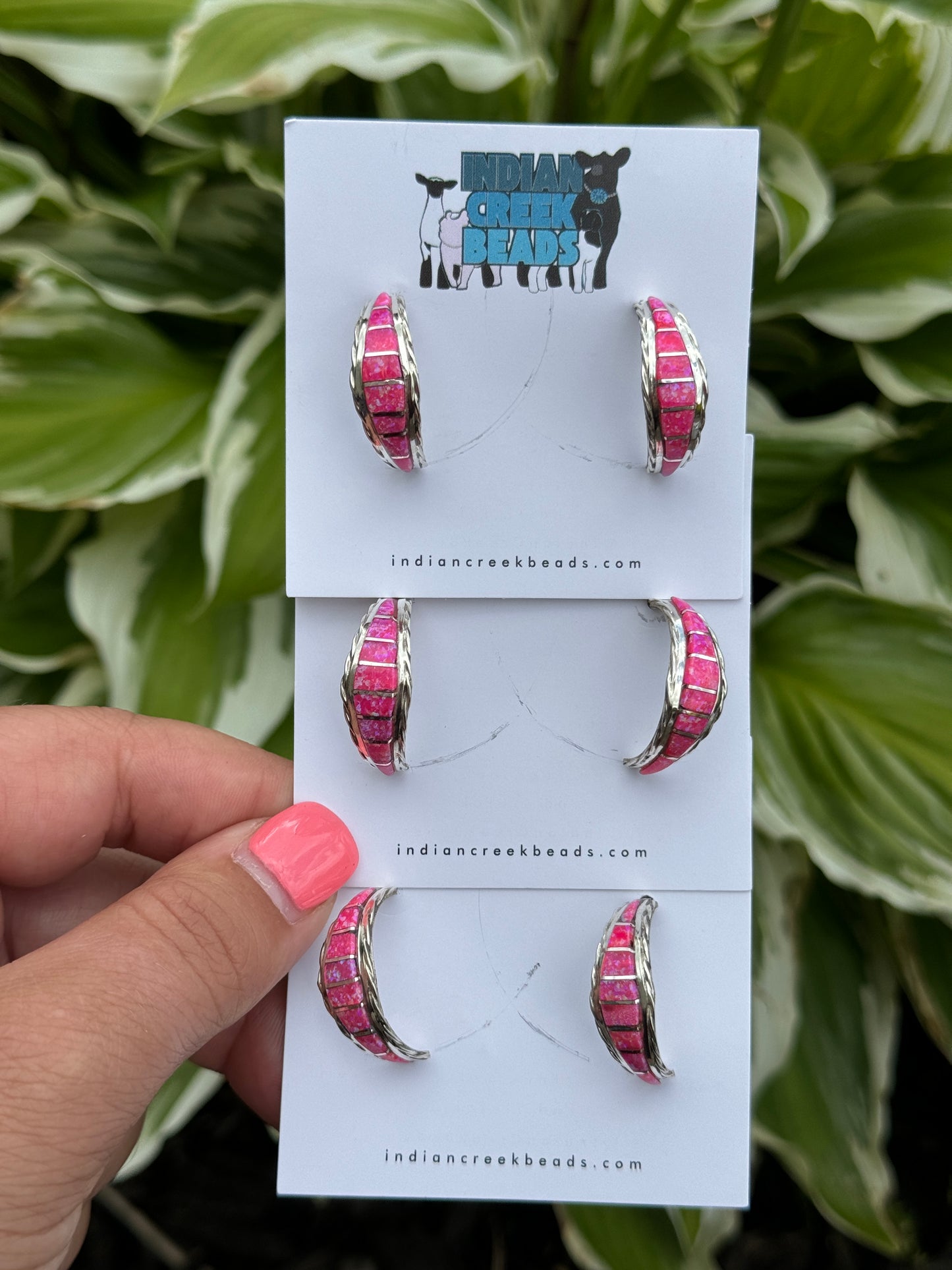 Hot Pink Opal Inlay Earring