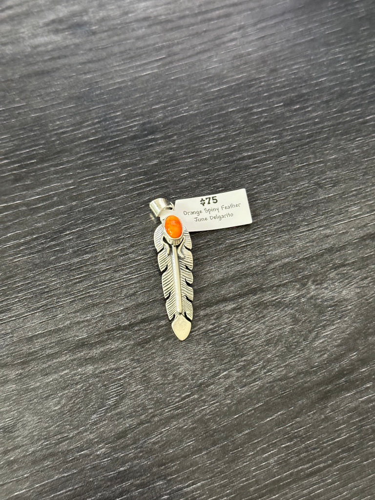 Orange Spiny Feather Pendant