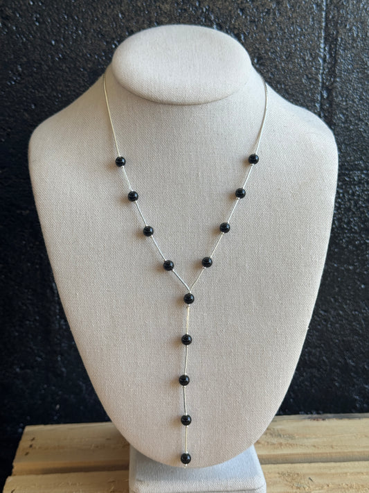 18” Liquid Silver & Black Onyx Lariat