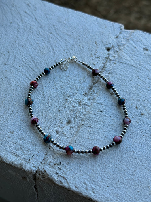 11” Navajo & Purple Dahlia Anklet