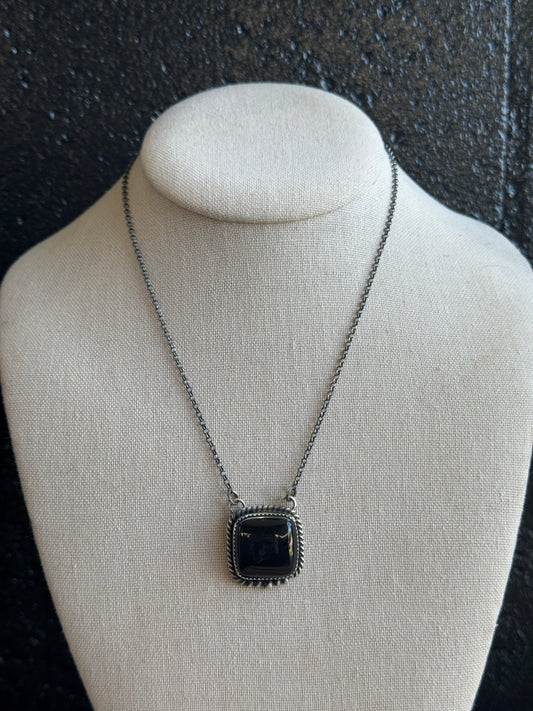 18” Black Onyx Square Necklace