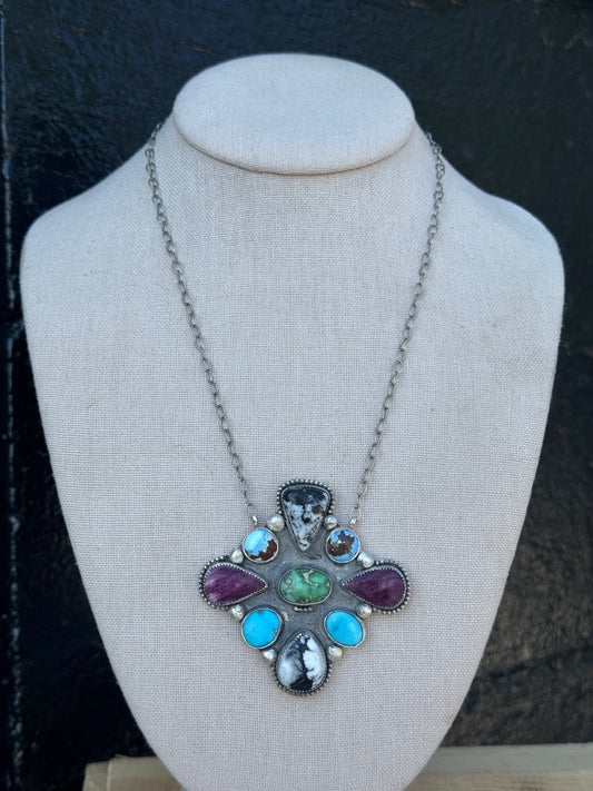 18" Multi Stone Cluster Necklace
