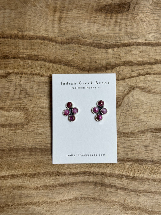 Pink Dahlia 4 Stone Earrings