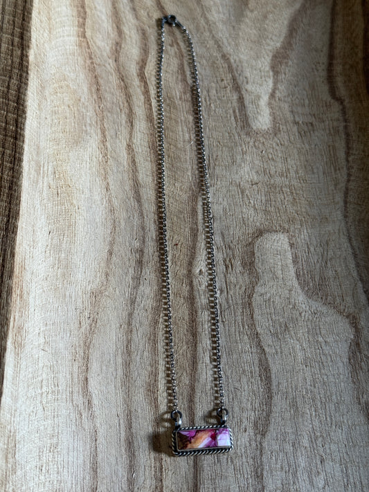 18" Pink Dahlia Bar Necklace