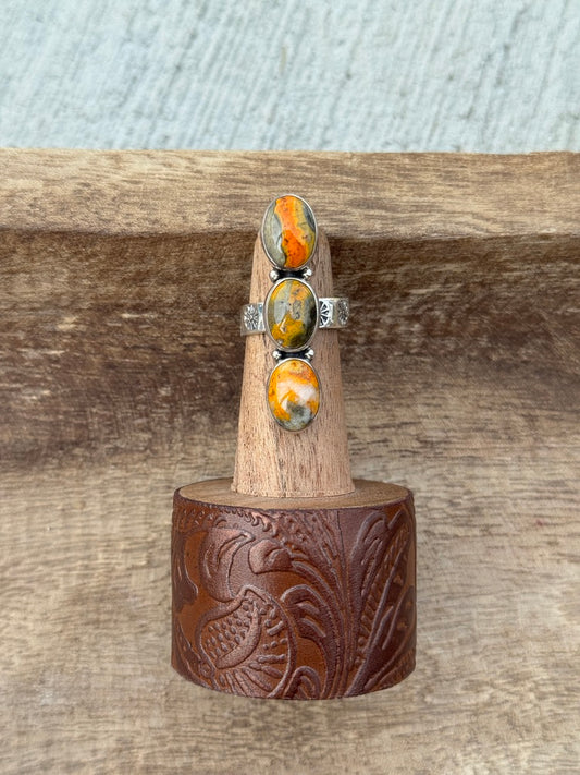 Bumble Bee Jasper 3 Stone Adjustable Ring