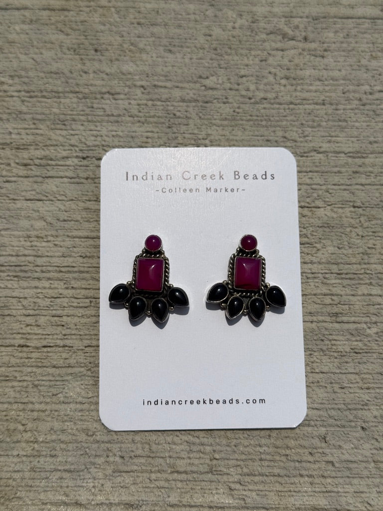 Hot Pink & Black Onyx Earrings