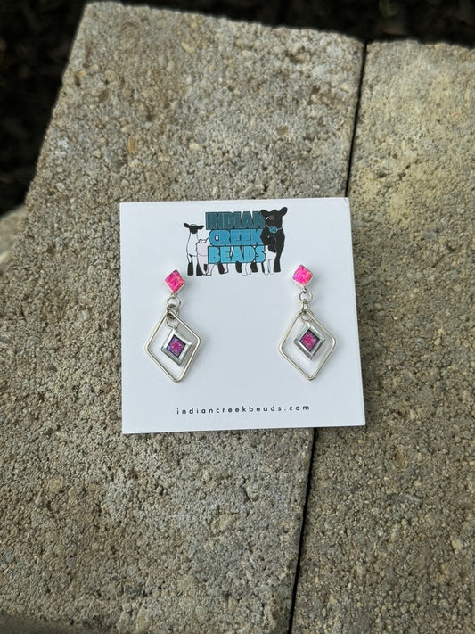 Hot Pink Opal Shadow Box Dangle