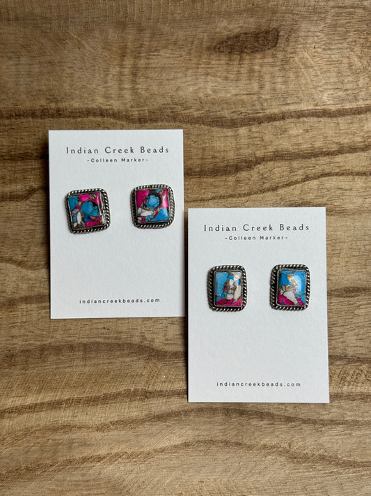 Cotton Candy Dahlia Square Earrings