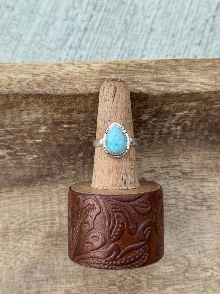 Sz 10.5 Larimar Tear Drop Shaped Ring