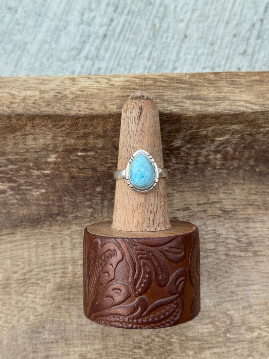 Sz 10.5 Larimar Tear Drop Shaped Ring