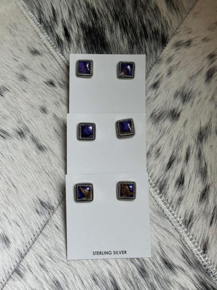 Violet Dahlia Square Earrings