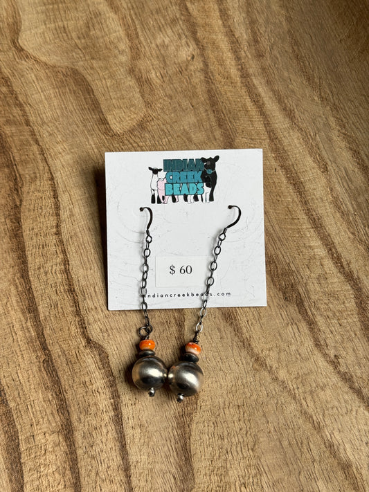 Orange Spiny Pearl Chain Dangle Earrins