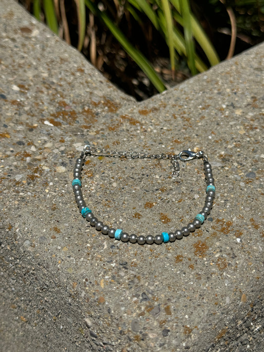 7” Silver Plated Beads with Turquoise Magnesite