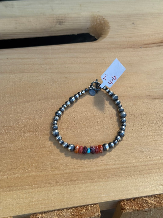 7" 4-6mm Pearl with Rainbow Bracelet