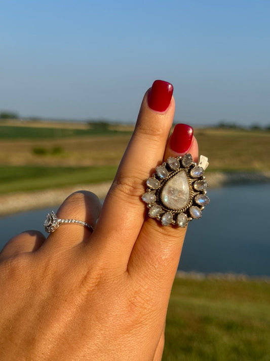 White Quartz Adjustable Ring