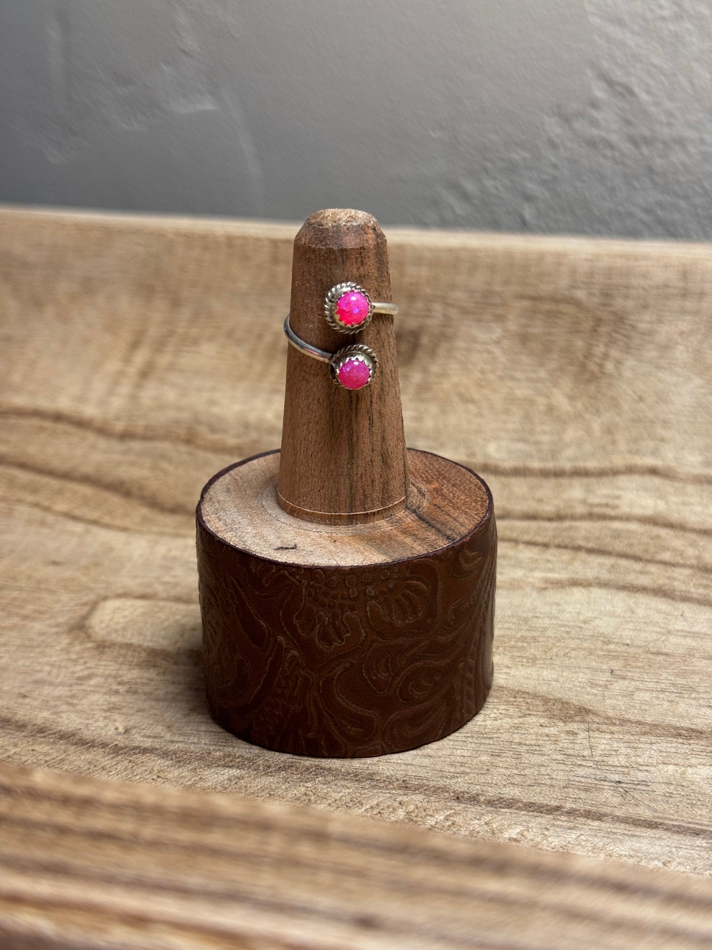 Dainty Hot Pink Opal Adjustable Ring