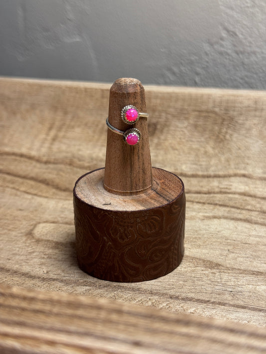 Dainty Hot Pink Opal Adjustable Ring