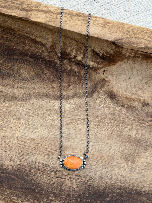 18" Orange Spiny Bar Necklace