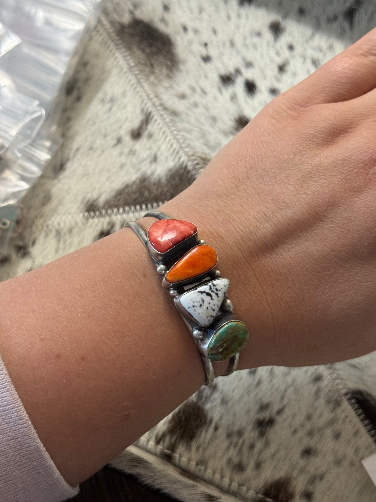 Multi-Stone Sterling Silver Adjustable Cuff