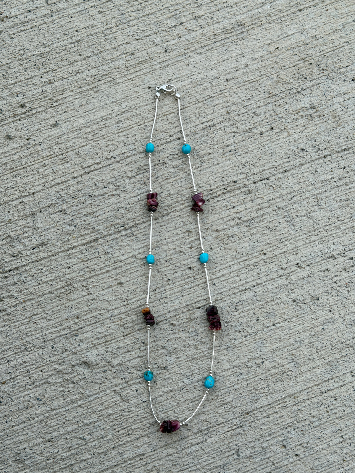 17" Turquoise, Purple Spiny Liquid Silver