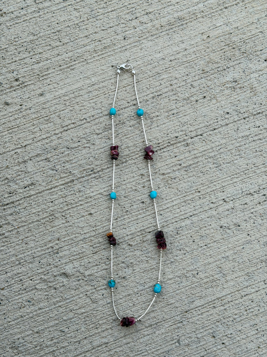 17" Turquoise, Purple Spiny Liquid Silver