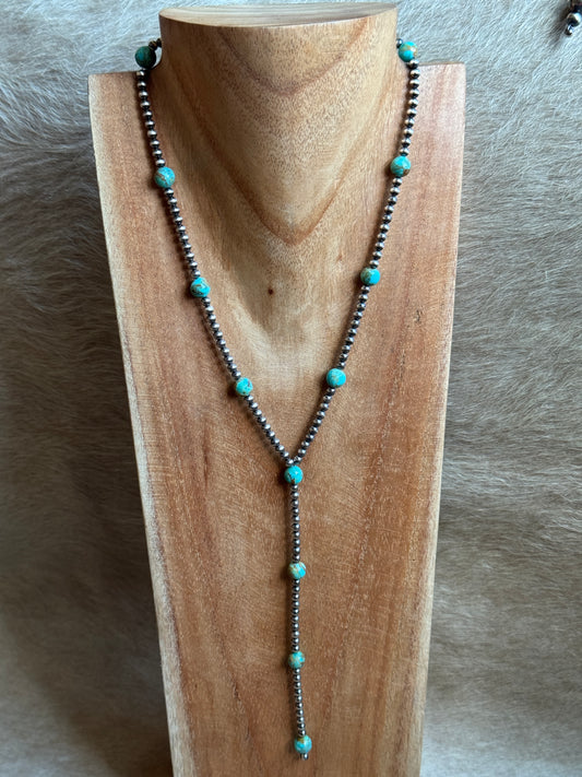 Kingman Turquoise & Sterling Pearl Lariat