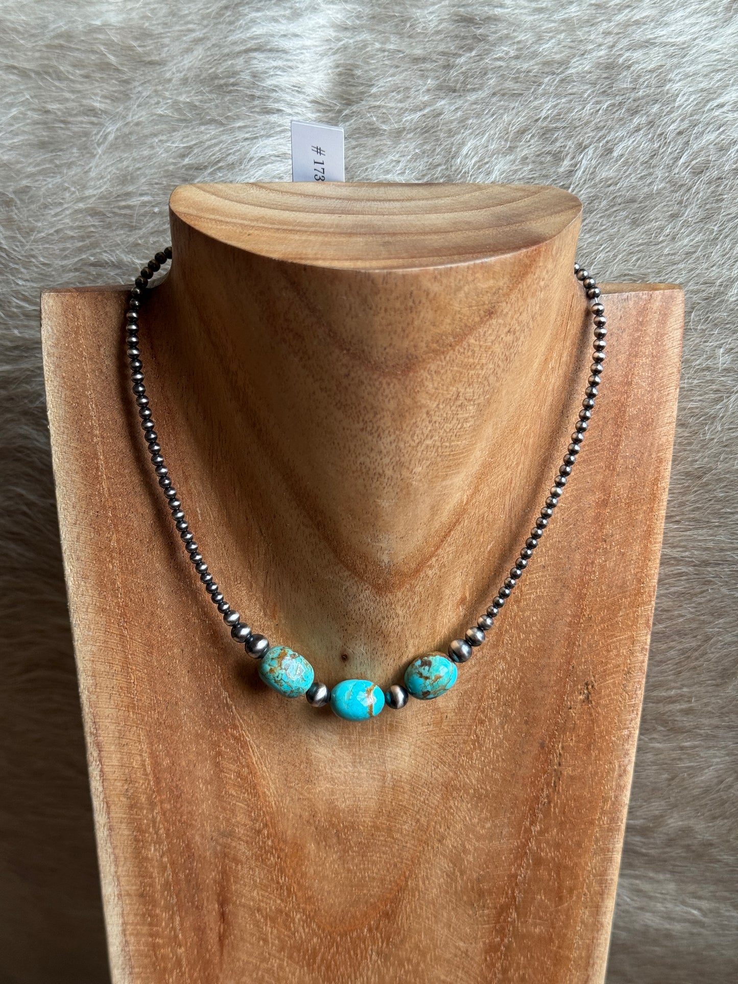 14.5-15.5" Sterling Pearl & Kingman Turquoise