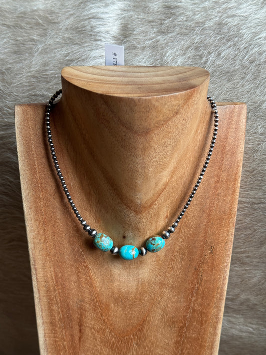 14.5-15.5" Sterling Pearl & Kingman Turquoise