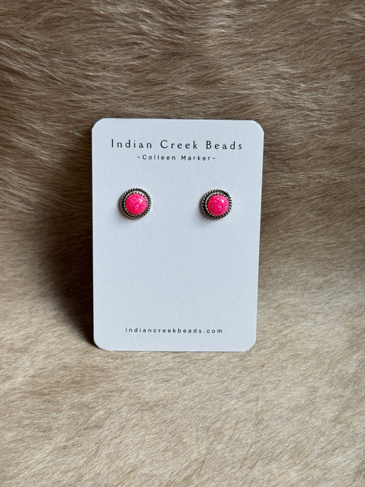 10mm Hot Pink Opal Earrings