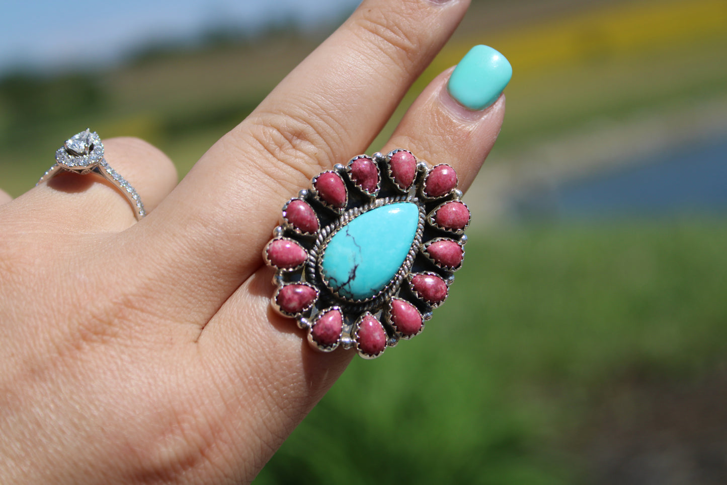 Rhodonite & Turquoise Adjustable Ring