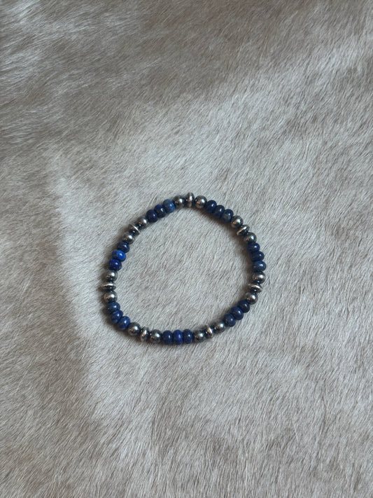 Pearl & Blue Lapis Stretchy Bracelet
