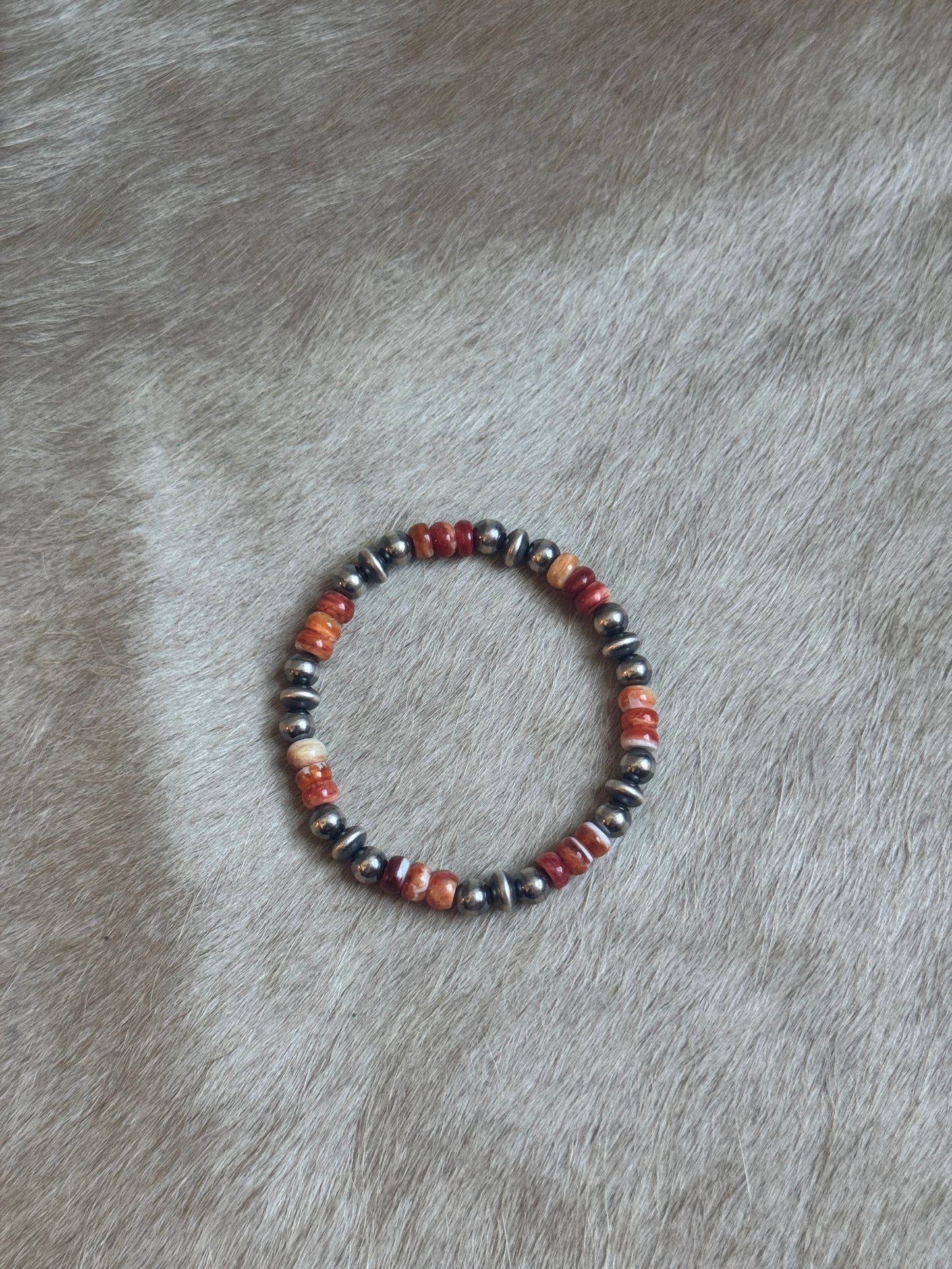 Pearl & Orange Spiny Stretchy Bracelet