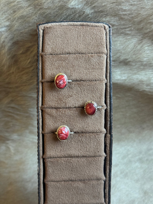 Red Spiny Sterling Rings