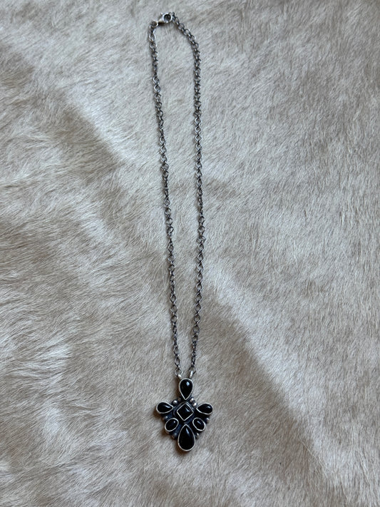 17" Black Onyx Cluster Necklace