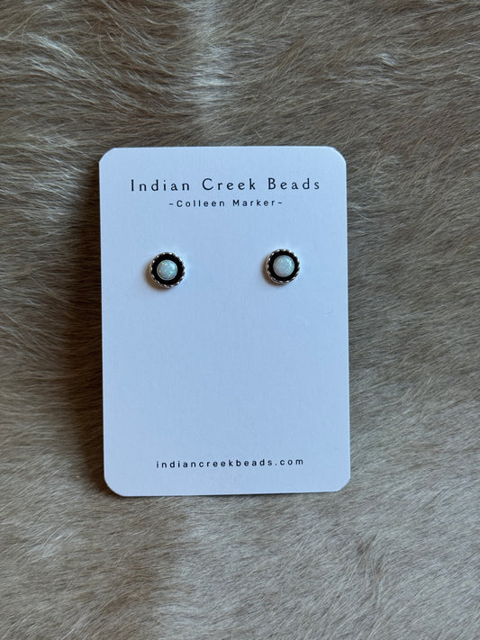 White Opal Sterling Studs
