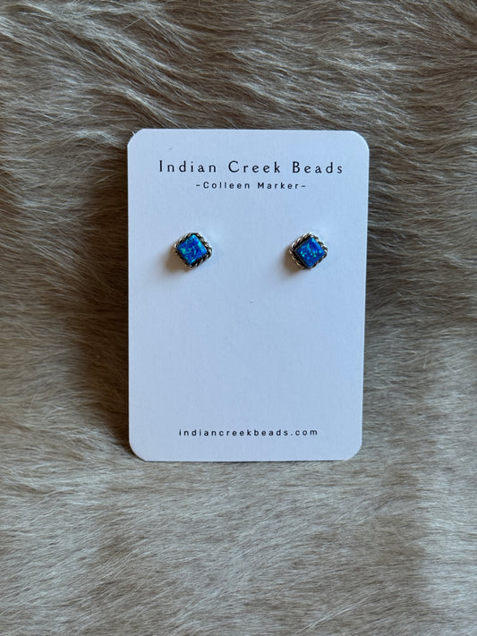 Blue Opal Square Dainty Earrings