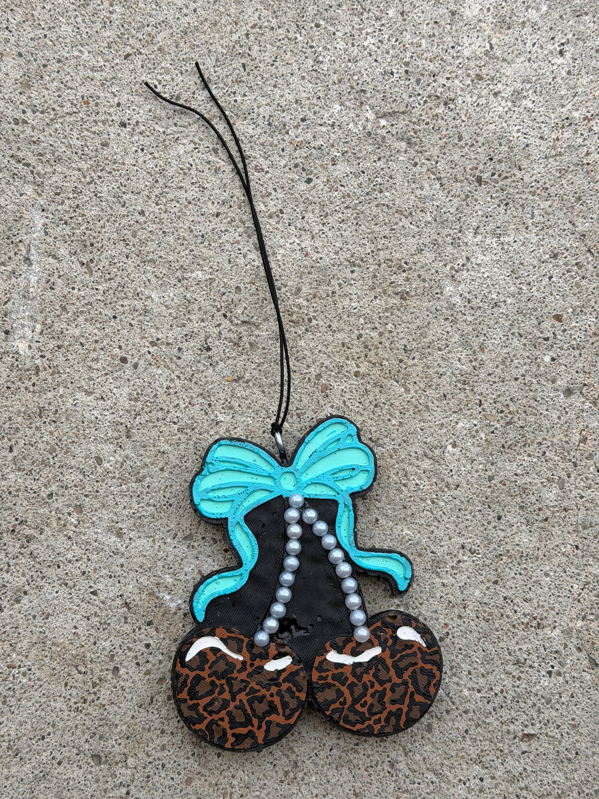 Cheetah Teal Bow Cherry Freshie